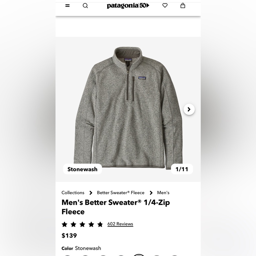 New with tags! Patagonia Stonewash Better Sweater 1/4-zip Fleece- Men’s XL